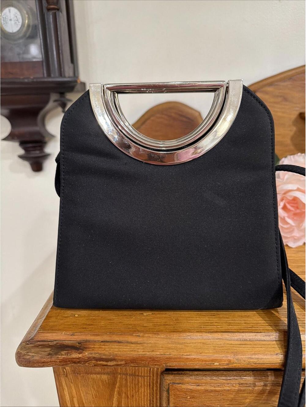Vintage Classic Kate Spade Black Nylon Handbag Purse Cross Body Silver Handles - Picture 5 of 9